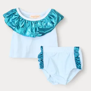 2 Pcs Delighted Aqua Themed Little Girl Romper