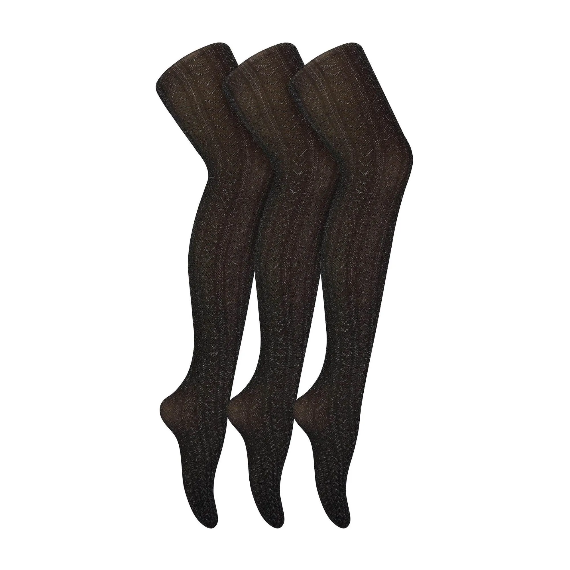 3 Pairs Glitter Ladies Tights: Sparkle Footed Shiny Stocking in Gold/Silver