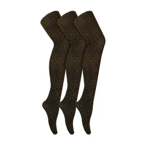 3 Pairs Glitter Ladies Tights: Sparkle Footed Shiny Stocking in Gold/Silver