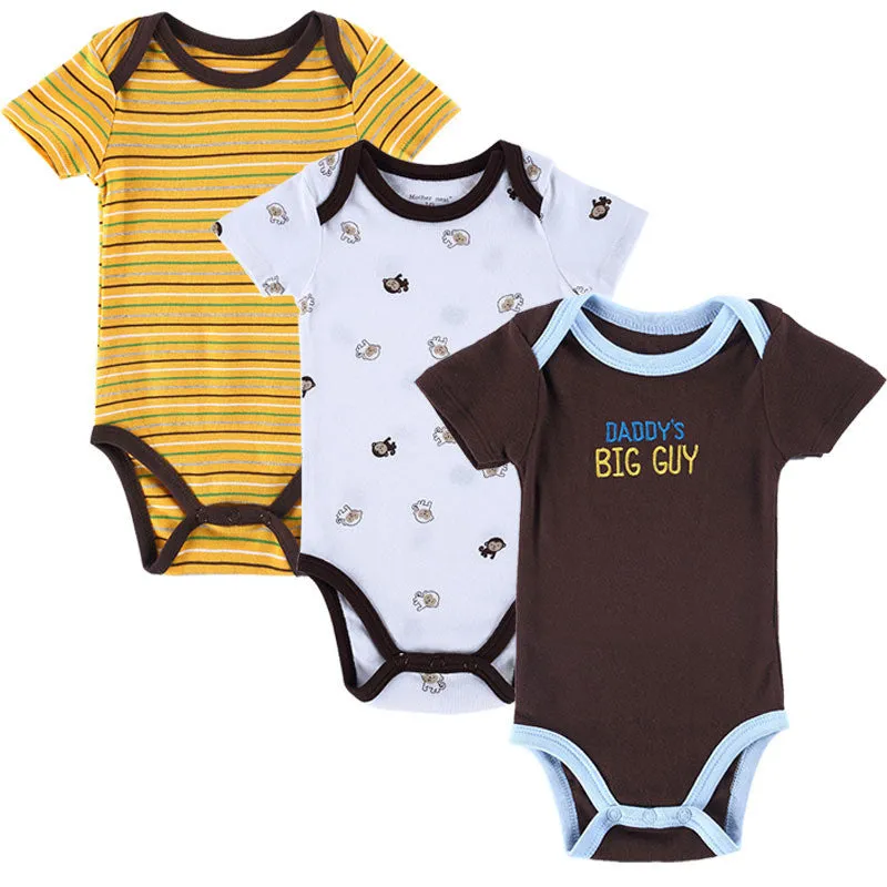 3 Pieces/lot Baby Romper Girl and Boy Short Sleeve Leopard Print Summer Clothing Set for born Next Jumpsuits & Rompers