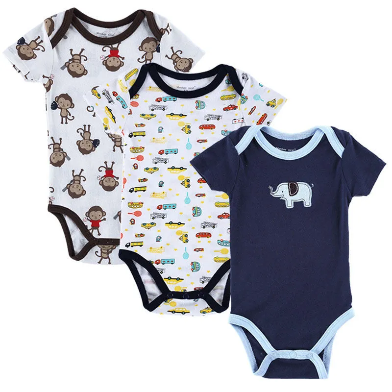 3 Pieces/lot Baby Romper Girl and Boy Short Sleeve Leopard Print Summer Clothing Set for born Next Jumpsuits & Rompers