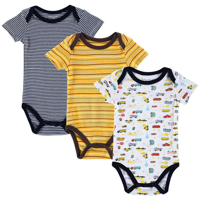 3 Pieces/lot Baby Romper Girl and Boy Short Sleeve Leopard Print Summer Clothing Set for born Next Jumpsuits & Rompers