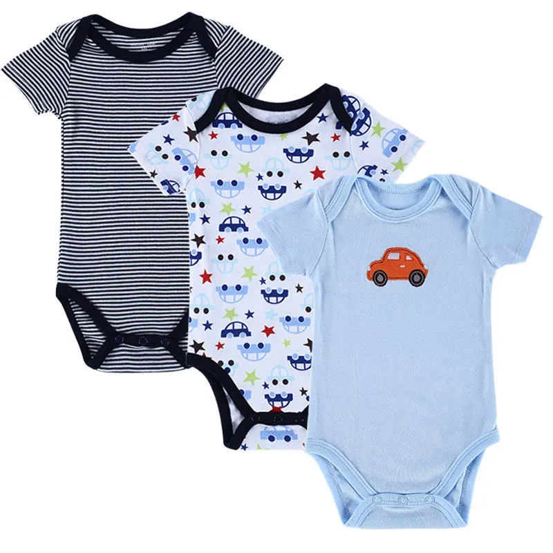 3 Pieces/lot Baby Romper Girl and Boy Short Sleeve Leopard Print Summer Clothing Set for born Next Jumpsuits & Rompers