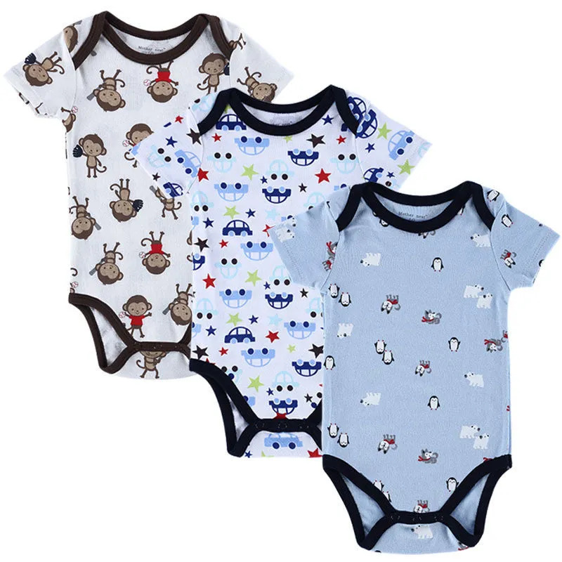 3 Pieces/lot Baby Romper Girl and Boy Short Sleeve Leopard Print Summer Clothing Set for born Next Jumpsuits & Rompers
