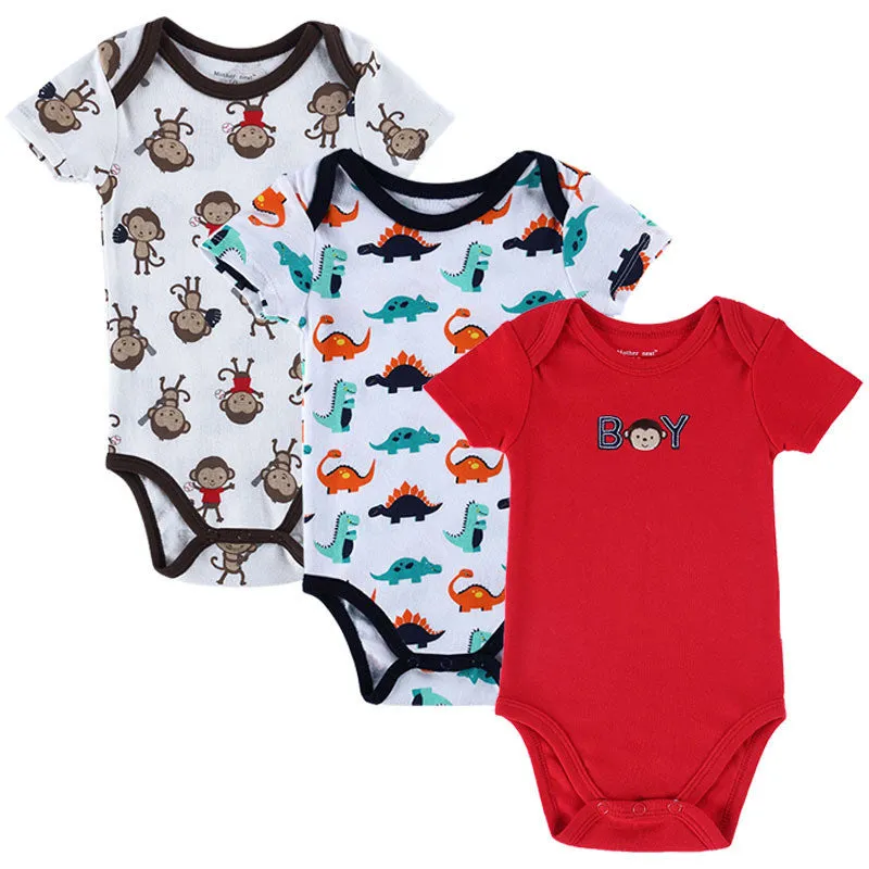 3 Pieces/lot Baby Romper Girl and Boy Short Sleeve Leopard Print Summer Clothing Set for born Next Jumpsuits & Rompers