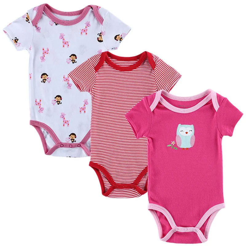 3 Pieces/lot Baby Romper Girl and Boy Short Sleeve Leopard Print Summer Clothing Set for born Next Jumpsuits & Rompers