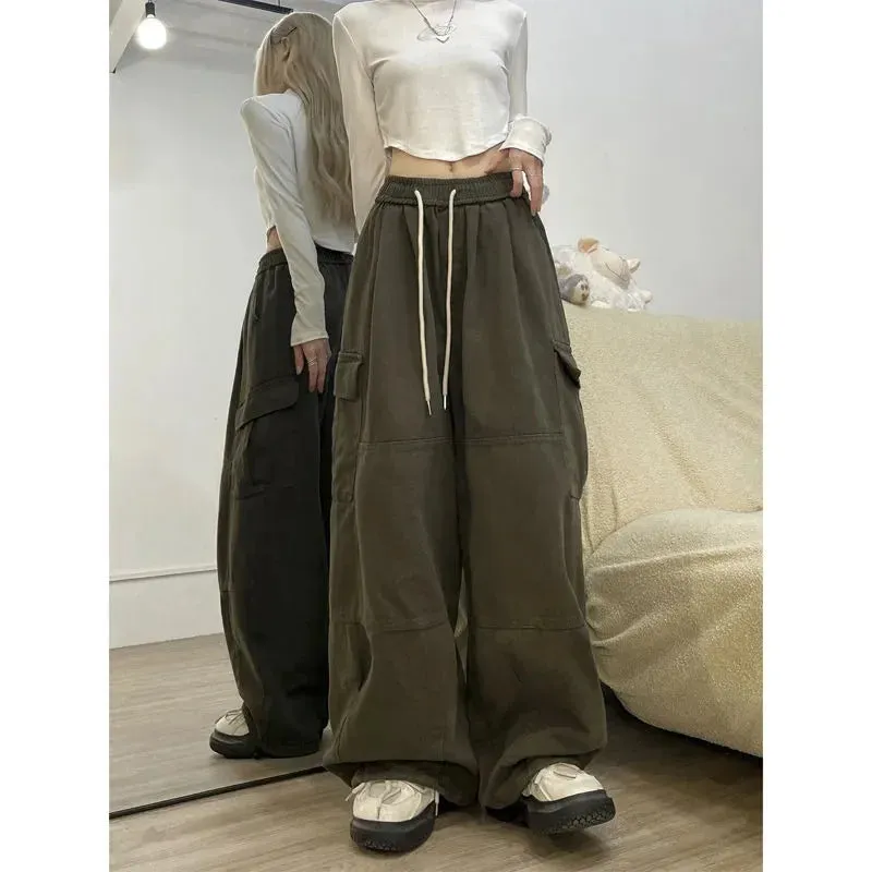 ADVBRIDGE  -  Cool Drag Dopamine Dark Blue Overalls Men and Women Thickened Loose Wide-leg Mopping Pants Autumn and Winter Casual Pants Tide