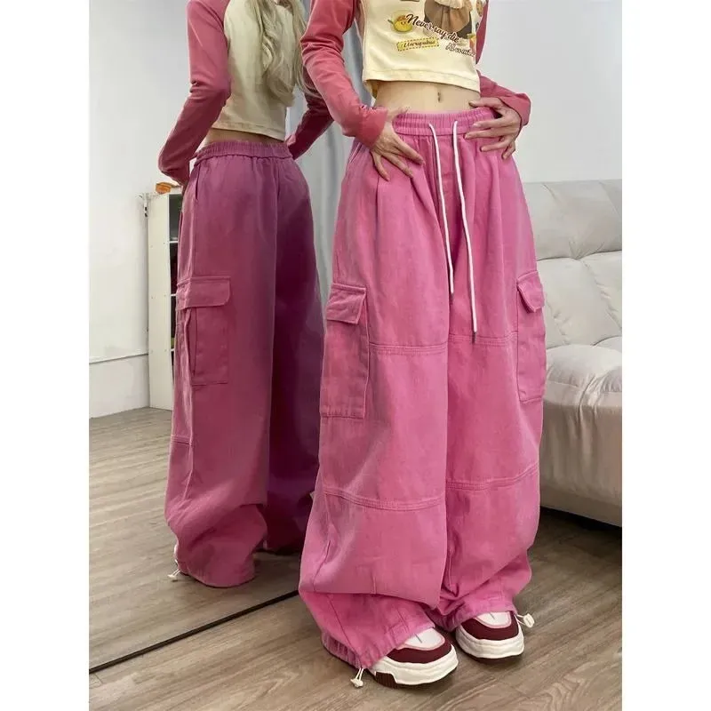 ADVBRIDGE  -  Cool Drag Dopamine Dark Blue Overalls Men and Women Thickened Loose Wide-leg Mopping Pants Autumn and Winter Casual Pants Tide