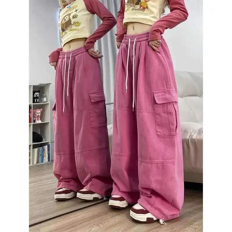 ADVBRIDGE  -  Cool Drag Dopamine Dark Blue Overalls Men and Women Thickened Loose Wide-leg Mopping Pants Autumn and Winter Casual Pants Tide