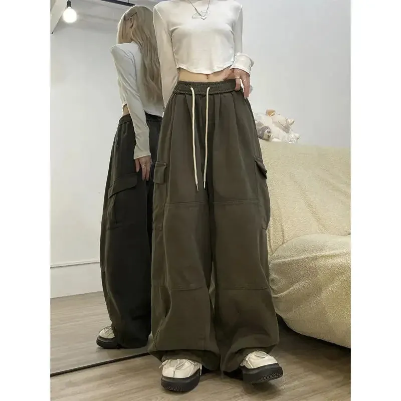 ADVBRIDGE  -  Cool Drag Dopamine Dark Blue Overalls Men and Women Thickened Loose Wide-leg Mopping Pants Autumn and Winter Casual Pants Tide
