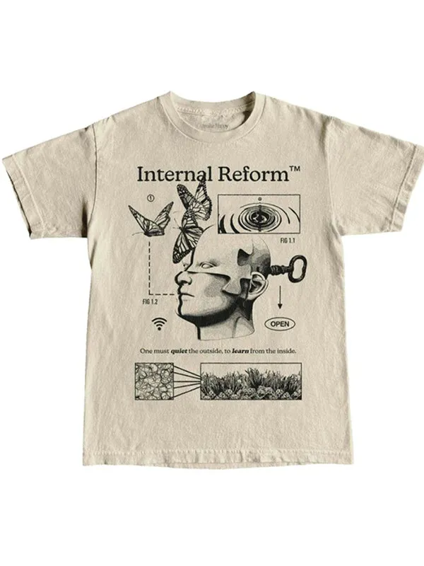 Aprikot Vintage Print Oversized Kurzarm Shirt