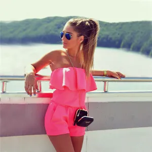 Arrivals Summer Fashion Sexy Off Shoulder Ruffles Shorts Rompers Womens Jumpsuit Playsuits
