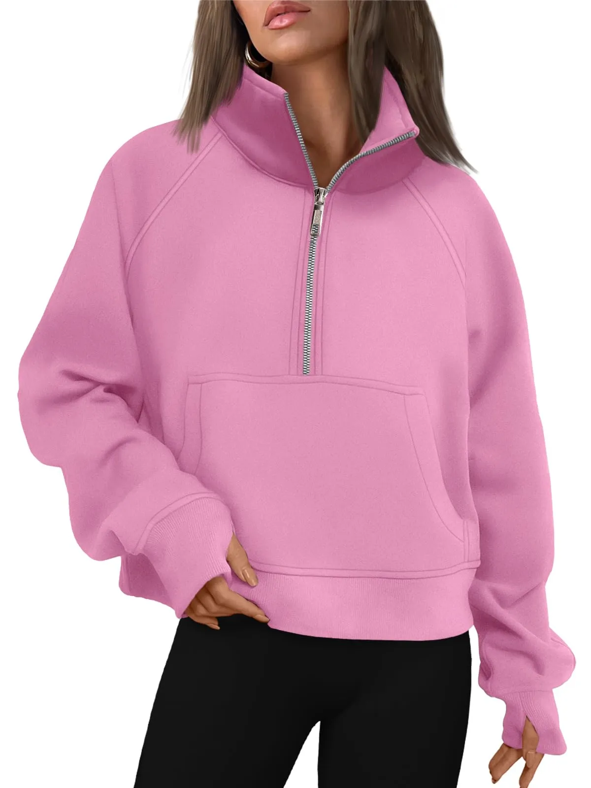 AUTOMET Womens Sweatshirts Half Zip Cropped Pullover Fleece Quarter Zipper Hoodies 2024 Fall Fashion Outfits Clothes