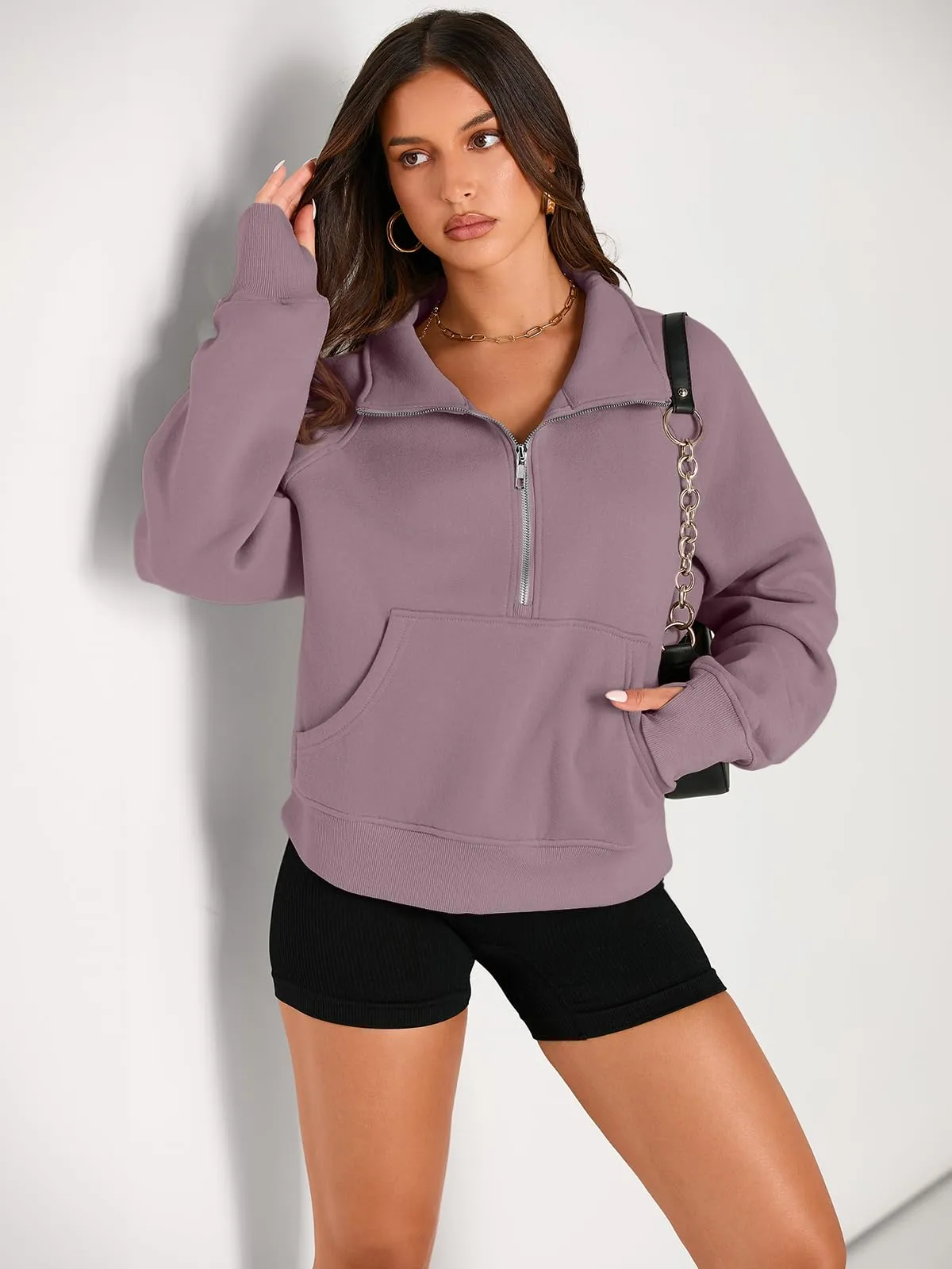 AUTOMET Womens Sweatshirts Half Zip Cropped Pullover Fleece Quarter Zipper Hoodies 2024 Fall Fashion Outfits Clothes
