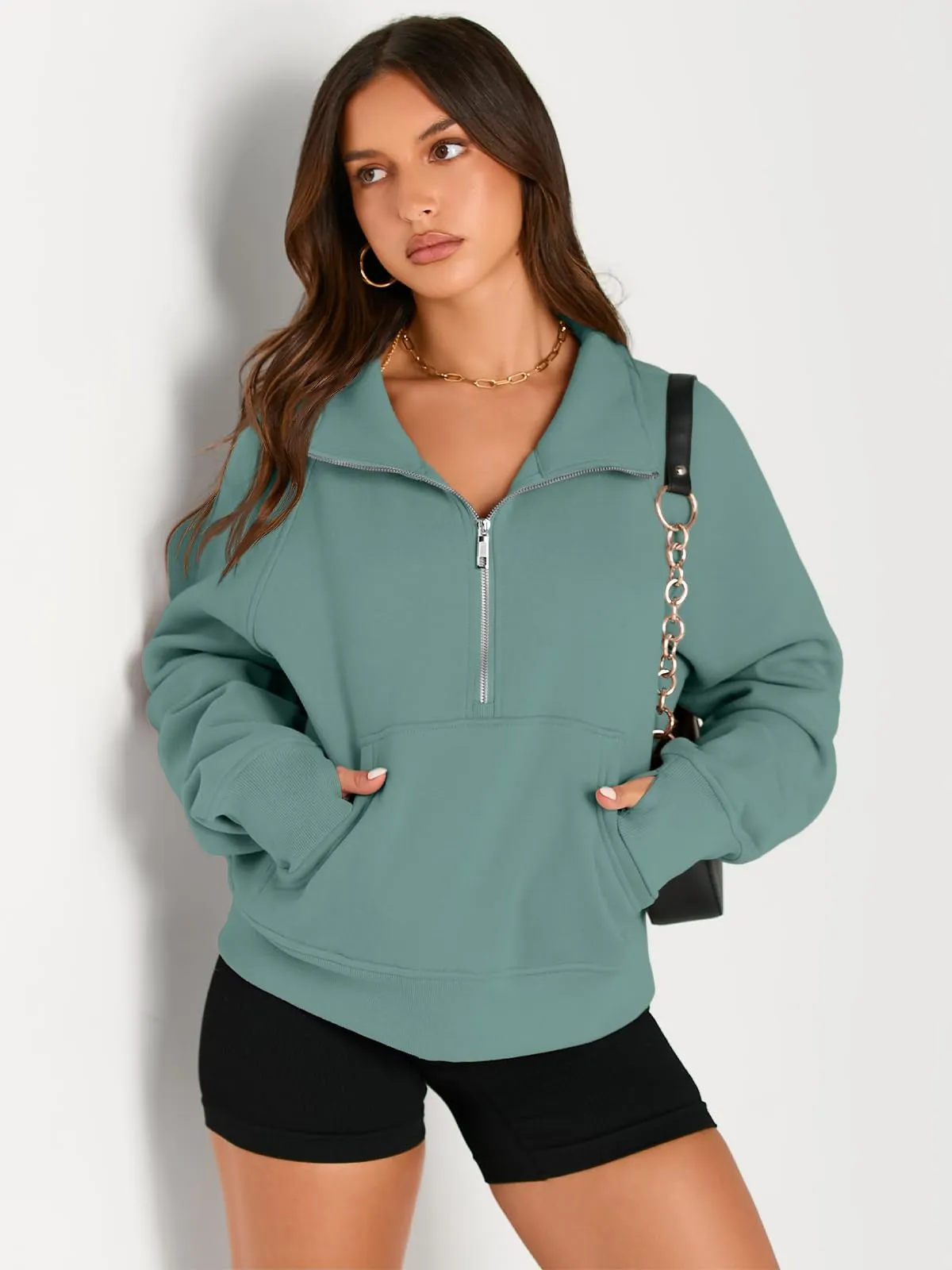 AUTOMET Womens Sweatshirts Half Zip Cropped Pullover Fleece Quarter Zipper Hoodies 2024 Fall Fashion Outfits Clothes