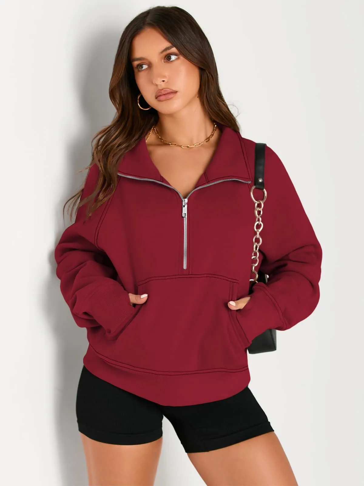 AUTOMET Womens Sweatshirts Half Zip Cropped Pullover Fleece Quarter Zipper Hoodies 2024 Fall Fashion Outfits Clothes