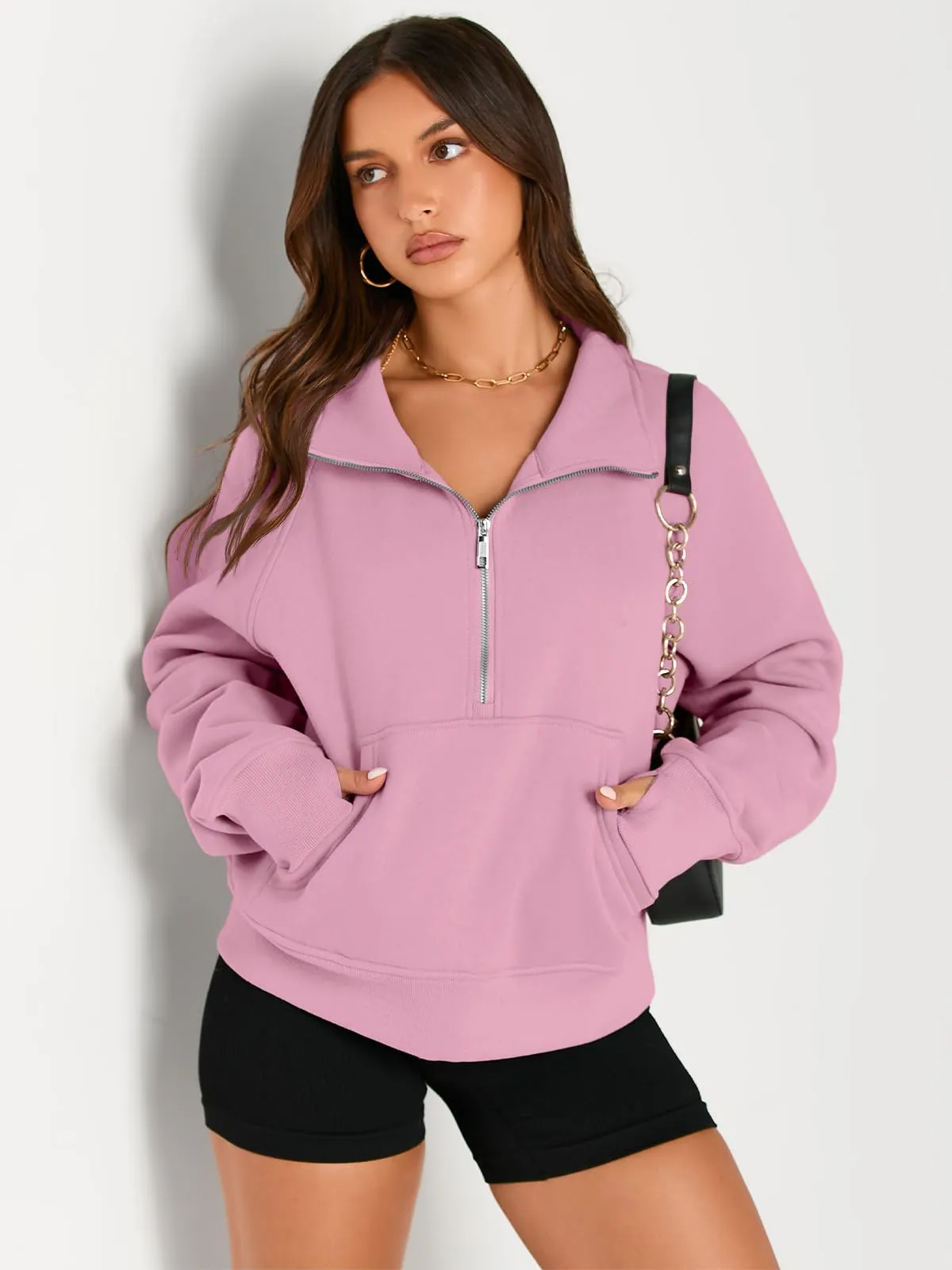 AUTOMET Womens Sweatshirts Half Zip Cropped Pullover Fleece Quarter Zipper Hoodies 2024 Fall Fashion Outfits Clothes