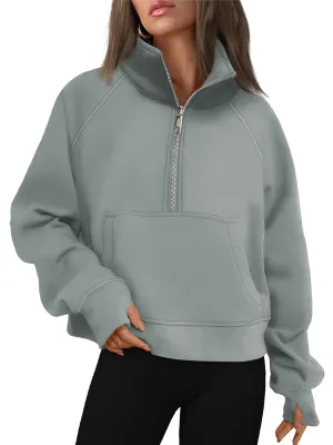 AUTOMET Womens Sweatshirts Half Zip Cropped Pullover Fleece Quarter Zipper Hoodies 2024 Fall Fashion Outfits Clothes