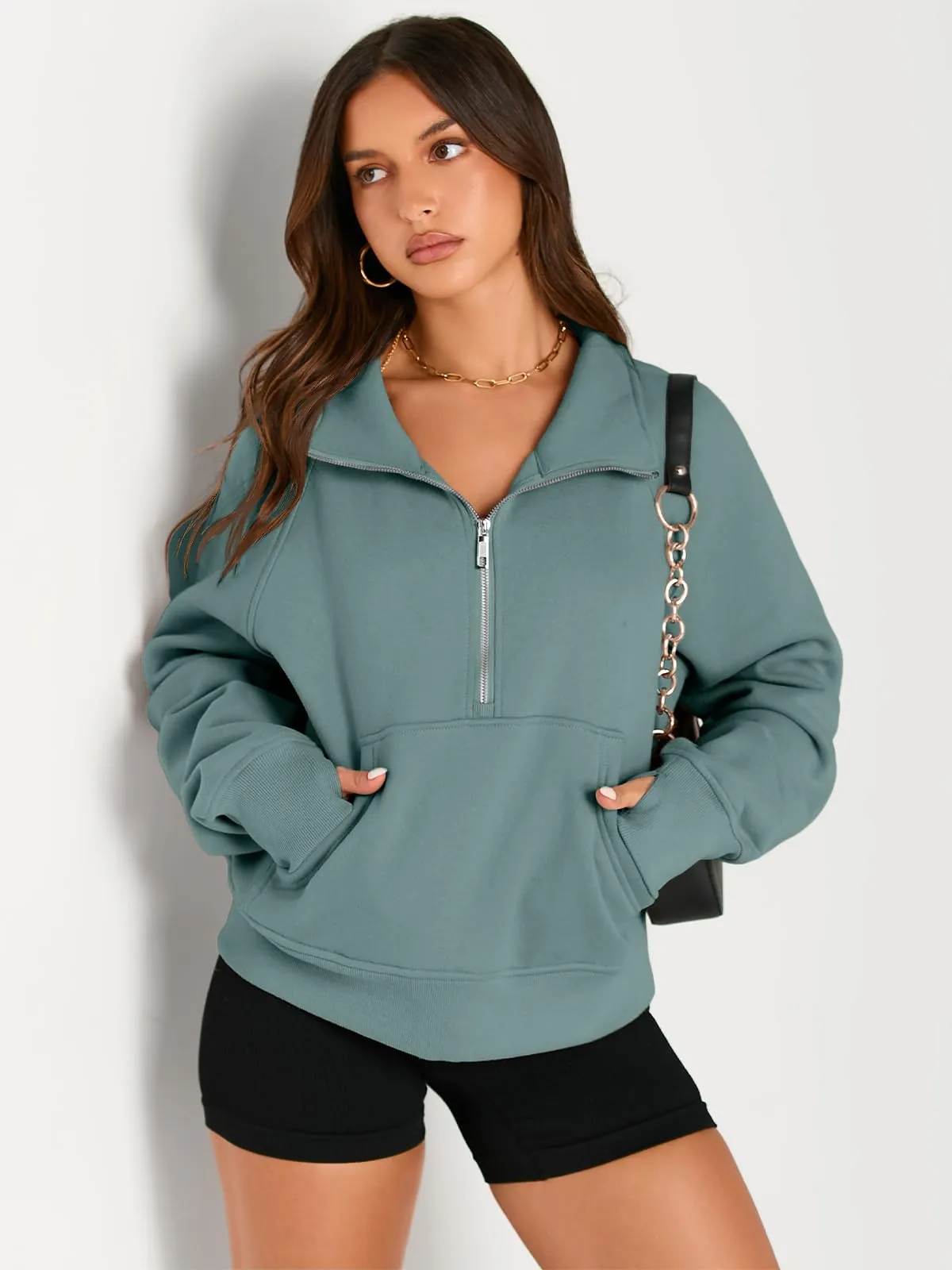 AUTOMET Womens Sweatshirts Half Zip Cropped Pullover Fleece Quarter Zipper Hoodies 2024 Fall Fashion Outfits Clothes