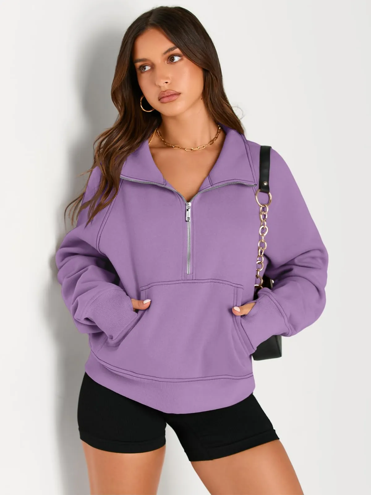 AUTOMET Womens Sweatshirts Half Zip Cropped Pullover Fleece Quarter Zipper Hoodies 2024 Fall Fashion Outfits Clothes