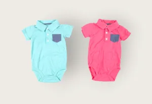 BABY BOY SIZE 12 MONTHS - CARTER'S - 2 Pack, Soft Polo Onesie Dress Tops EUC B7