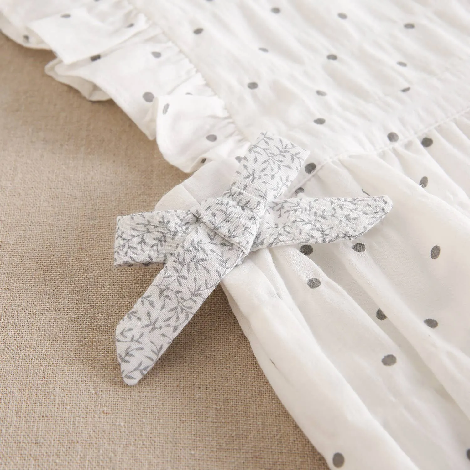 Baby girl's frog printed with gray polka dots