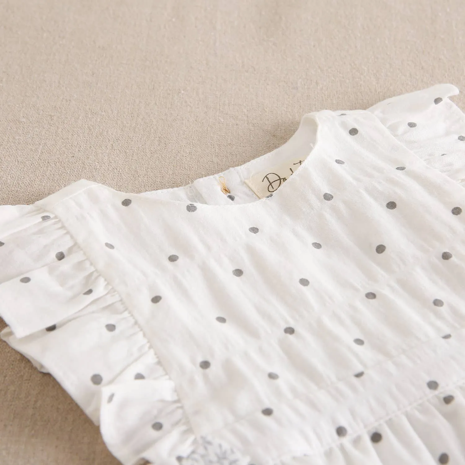 Baby girl's frog printed with gray polka dots