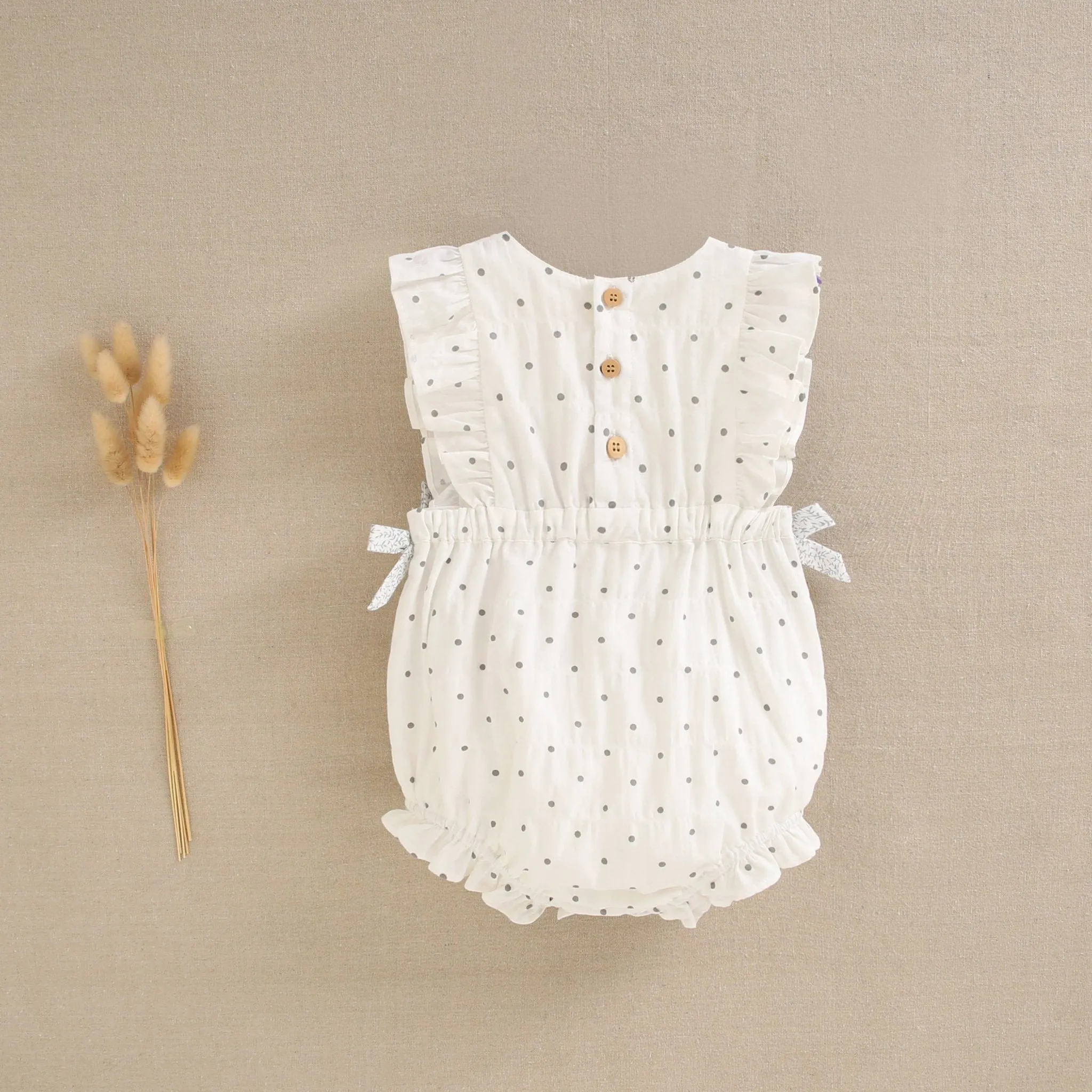 Baby girl's frog printed with gray polka dots