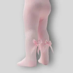Baby Girls Pink Tights with Satin Bow