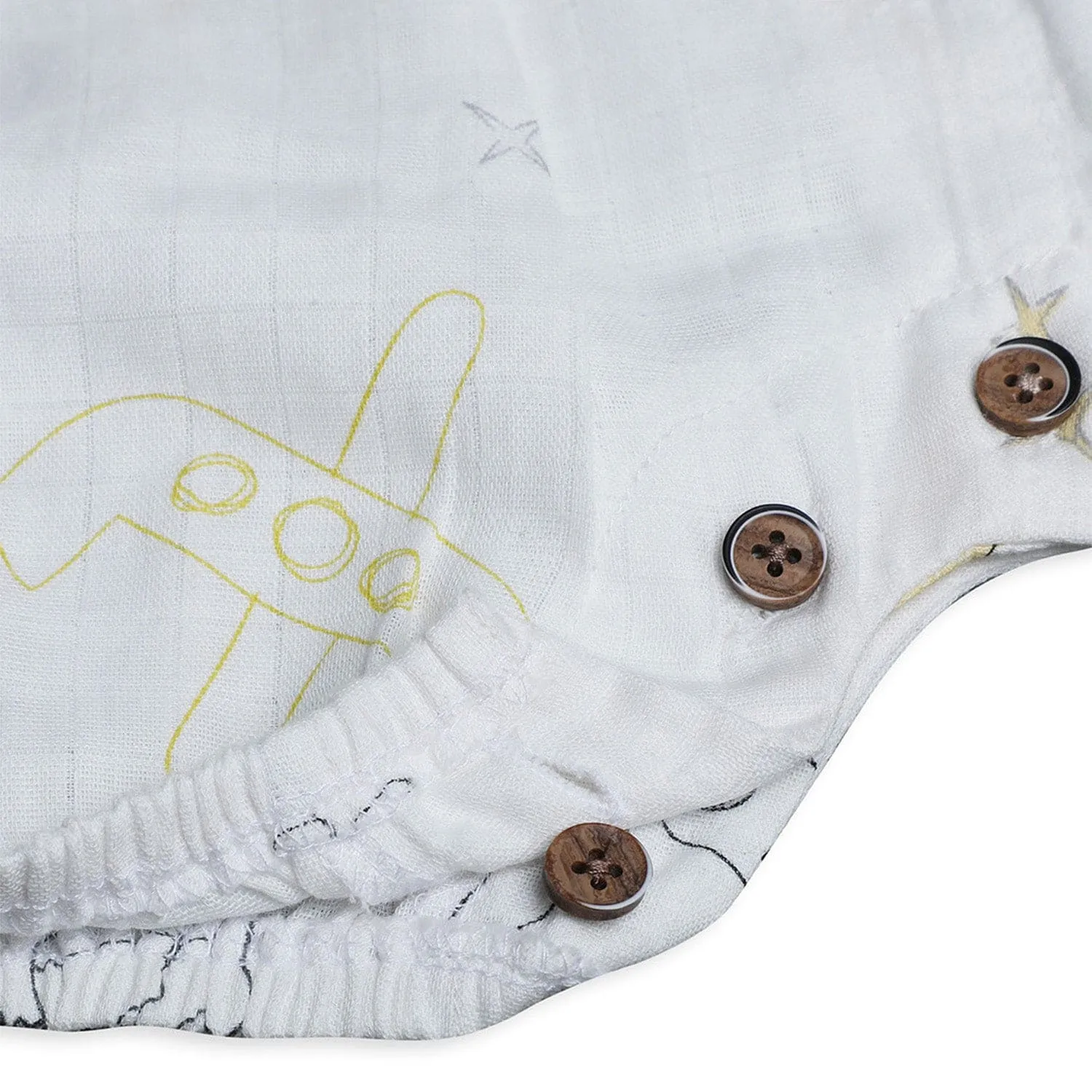 Baby Moo Flying High Bow Detail Sleeveless Buttoned Muslin Romper - White