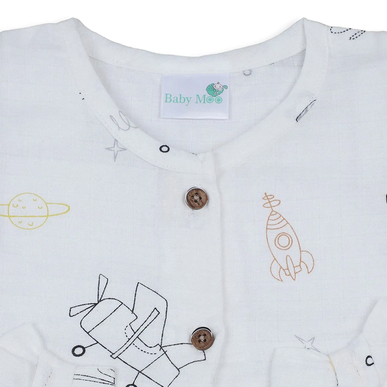 Baby Moo Flying High Bow Detail Sleeveless Buttoned Muslin Romper - White