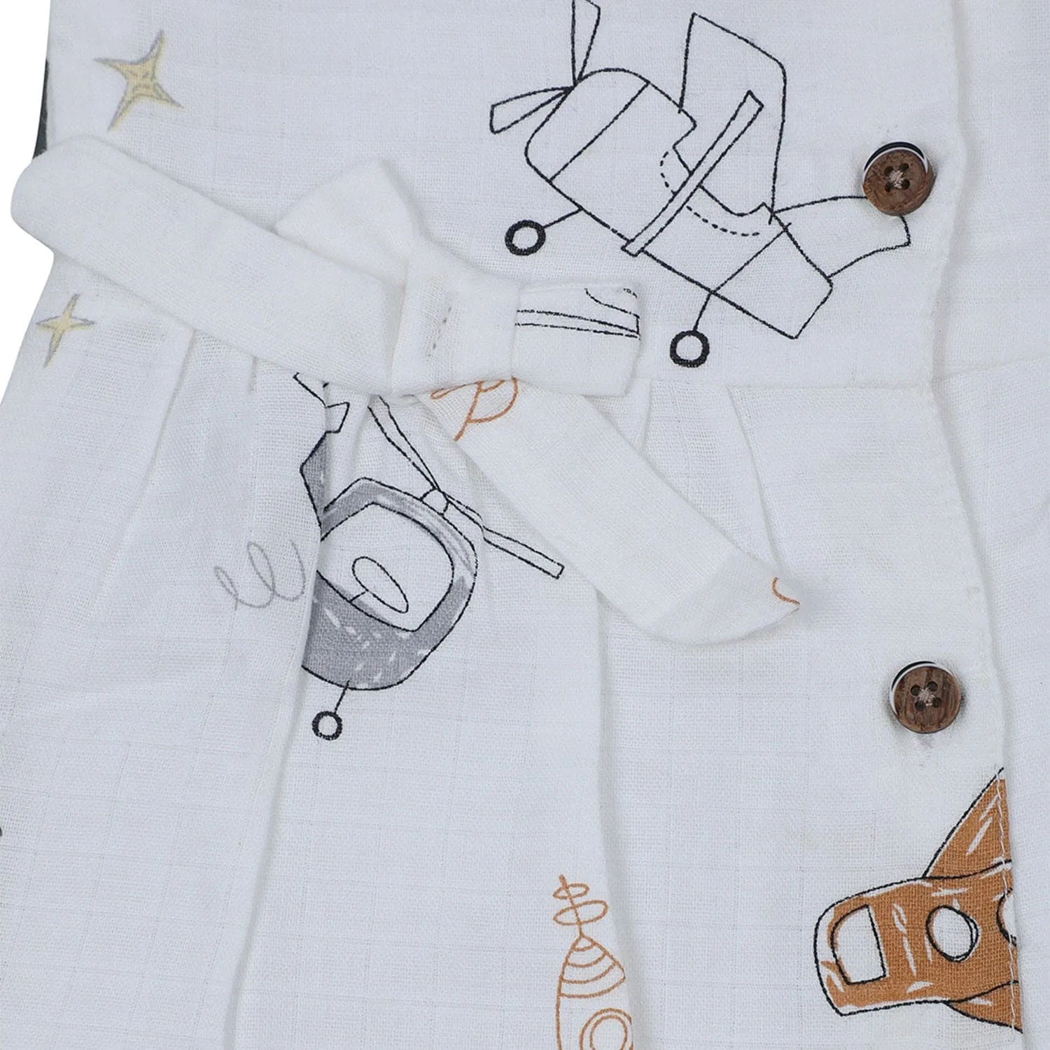 Baby Moo Flying High Bow Detail Sleeveless Buttoned Muslin Romper - White