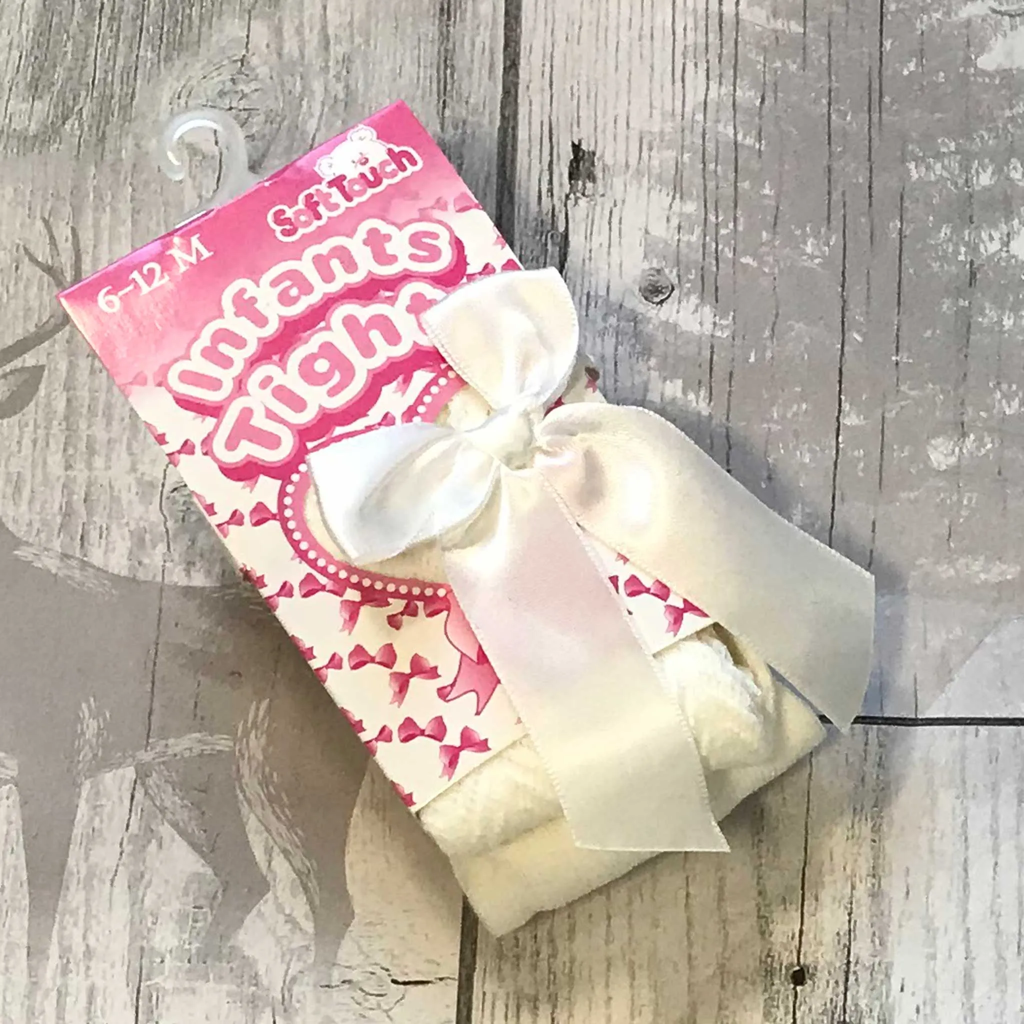 Baby Tights - Cream with Satin Bow