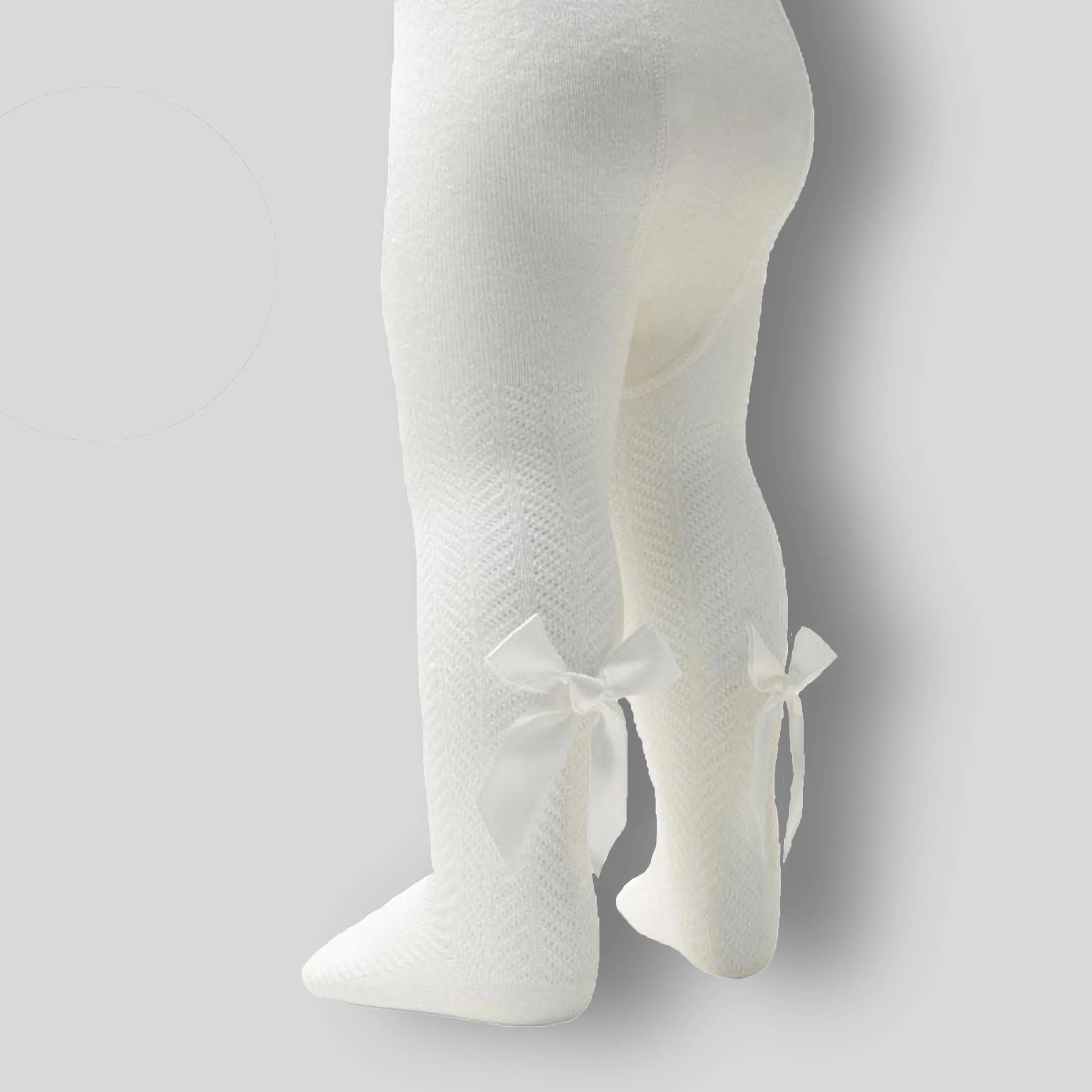 Baby Tights - Cream with Satin Bow