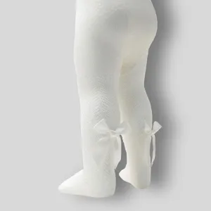 Baby Tights - Cream with Satin Bow