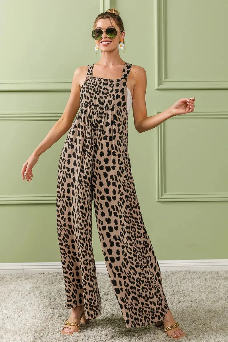 BiBi Leopard Print Wide Leg Overalls