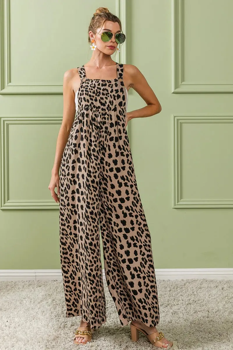 BiBi Leopard Print Wide Leg Overalls