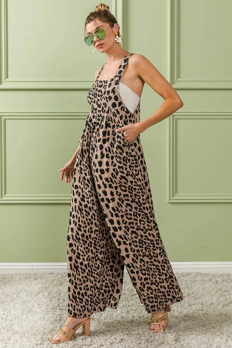 BiBi Leopard Print Wide Leg Overalls