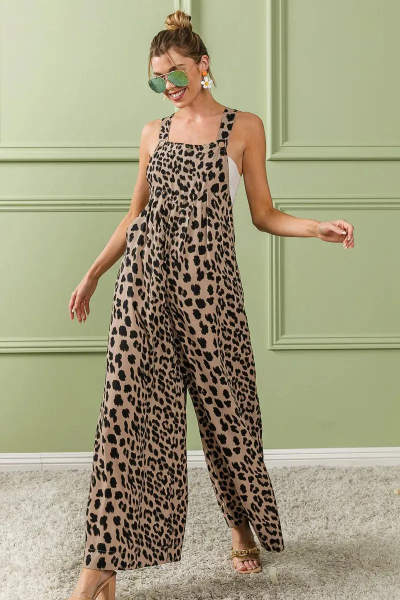 BiBi Leopard Print Wide Leg Overalls