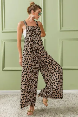BiBi Leopard Print Wide Leg Overalls