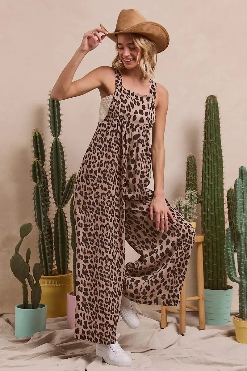 BiBi Leopard Print Wide Leg Overalls