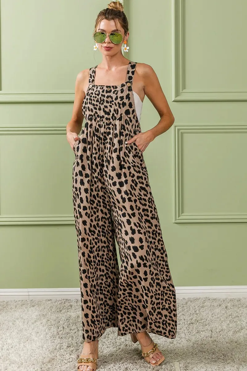 BiBi Leopard Print Wide Leg Overalls