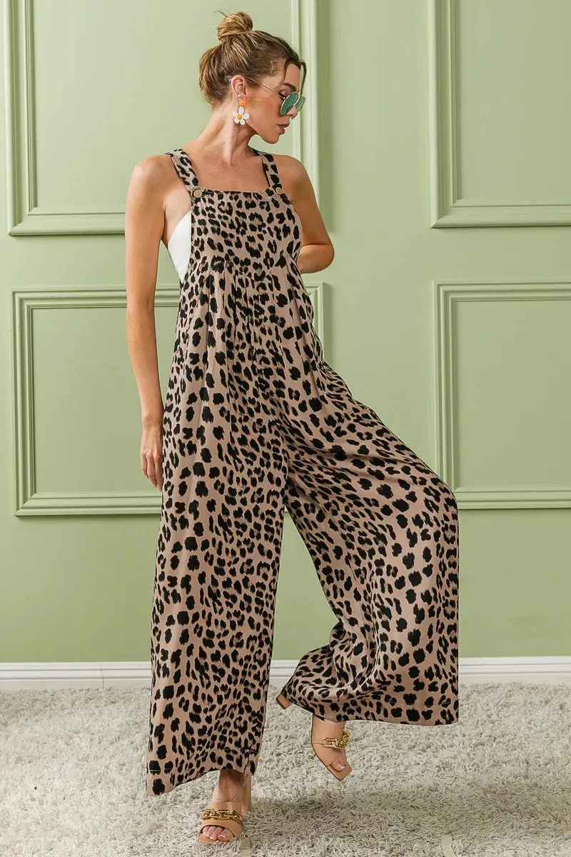 BiBi Leopard Print Wide Leg Overalls