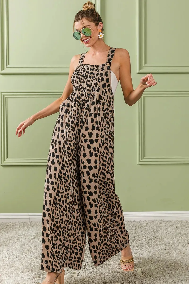BiBi Leopard Print Wide Leg Overalls