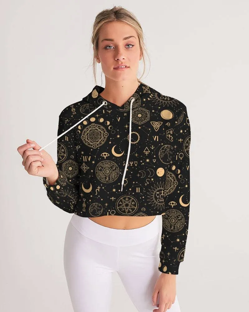 Black And Sand Celestial Women's Cropped Hoodie