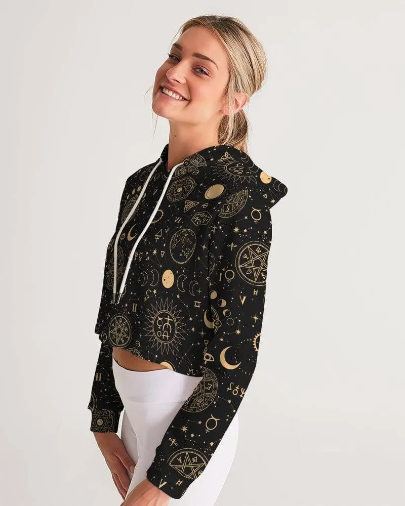 Black And Sand Celestial Women's Cropped Hoodie