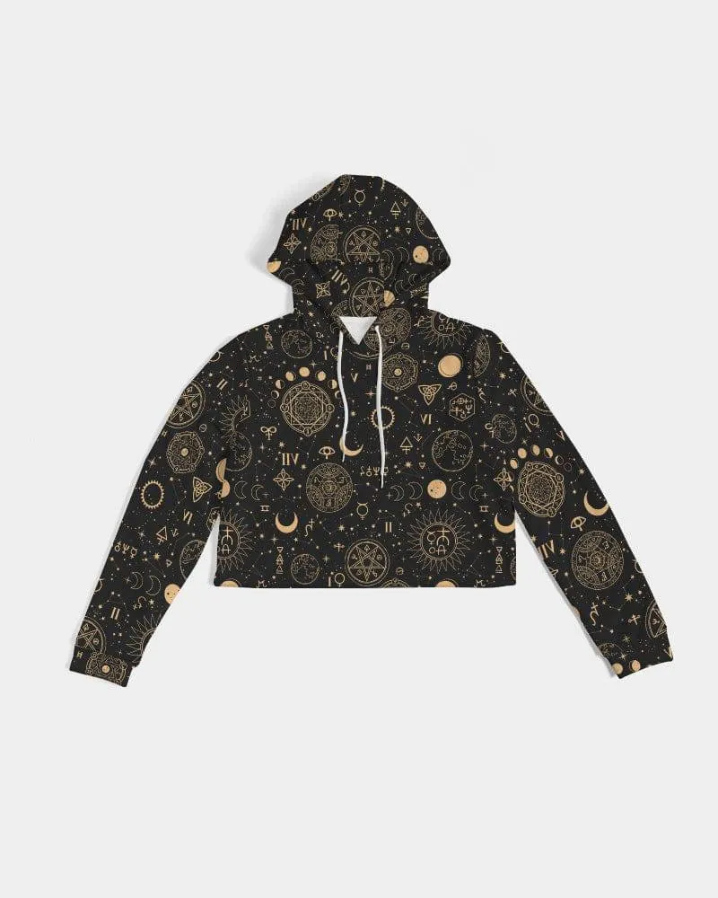 Black And Sand Celestial Women's Cropped Hoodie