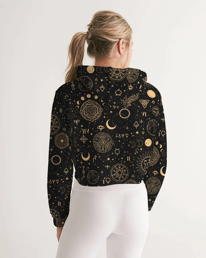 Black And Sand Celestial Women's Cropped Hoodie