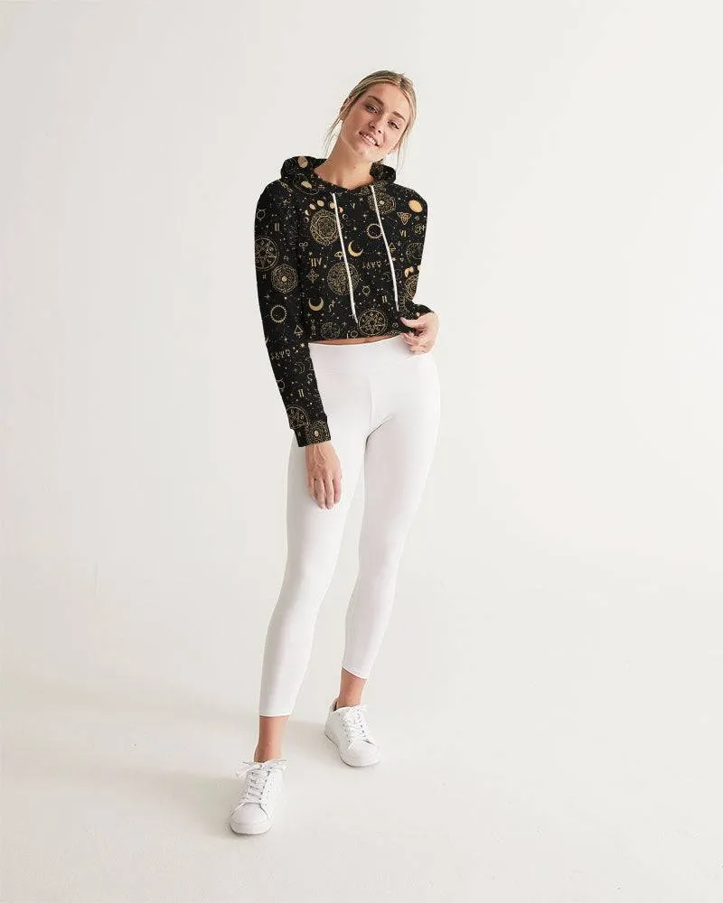 Black And Sand Celestial Women's Cropped Hoodie