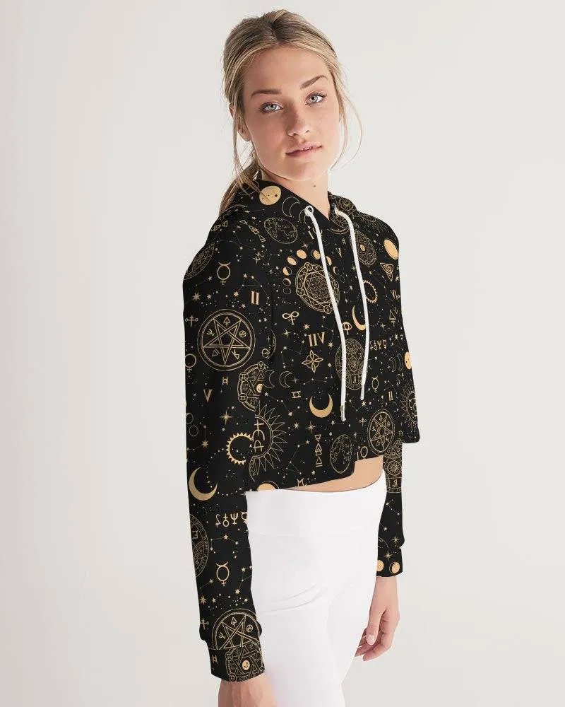 Black And Sand Celestial Women's Cropped Hoodie